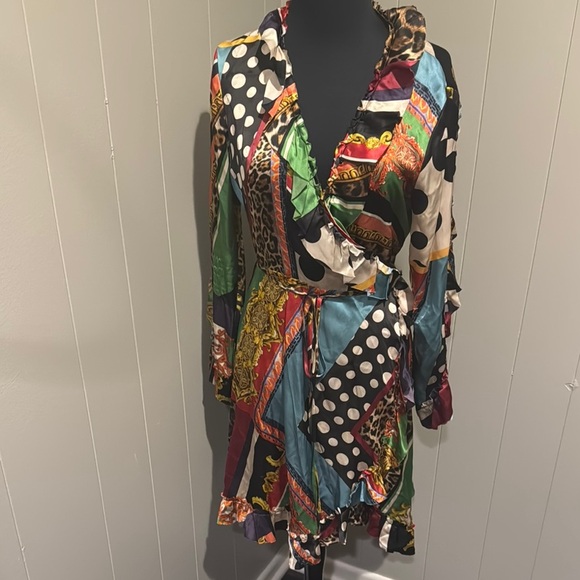 The Kooples Baroque Pattern-Block Silk Wrap Dress. Large. - Picture 4 of 11